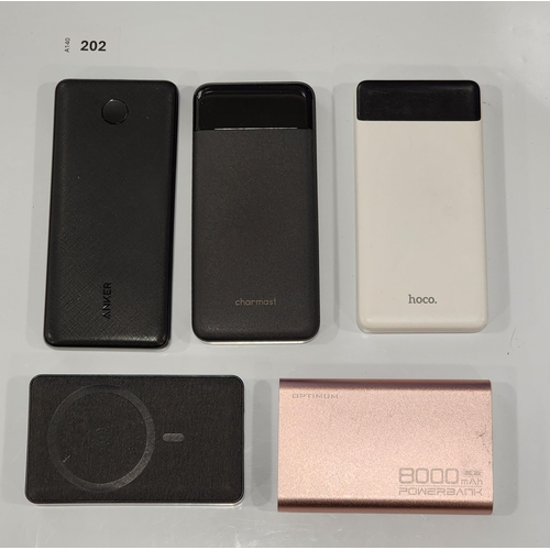 FIVE POWER BANKS
including Anker and Charmast (5)