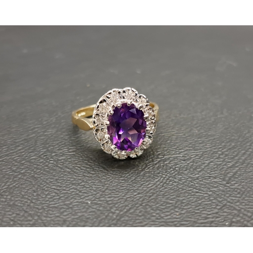 78 - AMETHST AND DIAMOND CLUSTER RING
the central oval cut amethyst approximately 2cts and in twelve diam... 