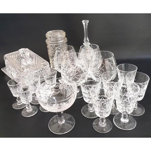 SELECTION OF ROYAL BRIERLEY CRYSTAL GLASSES
including eleven liqueurs, six port and four brandy balloons, selection of other glasses, table bell, butter dish and a 1938 Scottish Empire Exhibition tumbler
