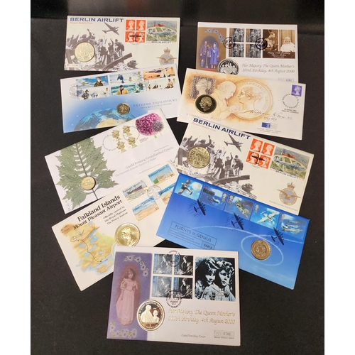 SELECTION OF COMMEMORATIVE COIN/FIRST DAY COVERS
including the Royal family, British Motoring, Berlin Airlift, Flights of Genius, Falkland Islands Mount Pleasant Airport, National Botanic Gardens of Wales, Extreme Endeavours and many others