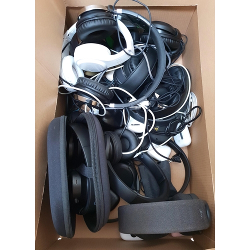 ONE BOX OF CABLES, CHARGERS AND HEADPHONES
including in ear, on ear and earbuds