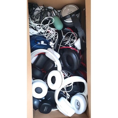 6 - ONE BOX OF BRANDED AND UNBRANDED HEADPHONES
brands include Sony and Philips, on-ear, in ear and earb... 