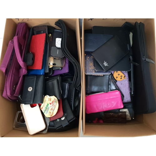 7 - TWO BOXES OF PURSES, WALLETS AND PROTECTIVE CASES
branded and unbranded, the protective cases for ph... 