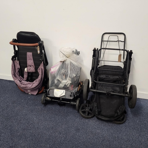 THREE BABY BUGGIES AND A BAG OF PRAM/BABY ACCESSORIES
including El Camino, Lionelo, and a nappy changing bag