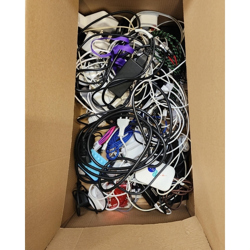 ONE BOX OF CABLES, PLUGS, CHARGERS AND POWER BANKS
including 3 power banks