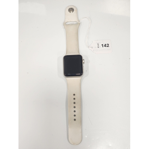 APPLE WATCH SERIES 3
38mm case; model A1858; S/N GJ9ZLLUWJ6WY; Apple Account Locked. 
Note: It is the buyer's responsibility to make all necessary checks prior to bidding to establish if the device is blacklisted/ blocked/ reported lost. Any checks made by Mulberry Bank Auctions will be detailed in the description. Please Note - No refunds will be given if a unit is sold and is subsequently discovered to be blacklisted or blocked etc.