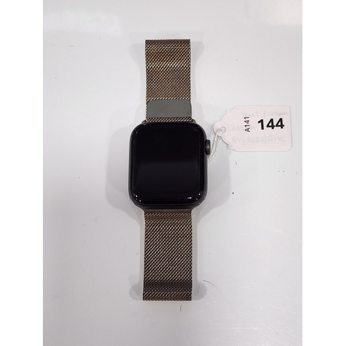 APPLE WATCH SERIES 6
44mm case; model A2376; S/N GY6DGBU3QIYC; Apple Account Locked 
Note: It is the buyer's responsibility to make all necessary checks prior to bidding to establish if the device is blacklisted/ blocked/ reported lost. Any checks made by Mulberry Bank Auctions will be detailed in the description. Please Note - No refunds will be given if a unit is sold and is subsequently discovered to be blacklisted or blocked etc.