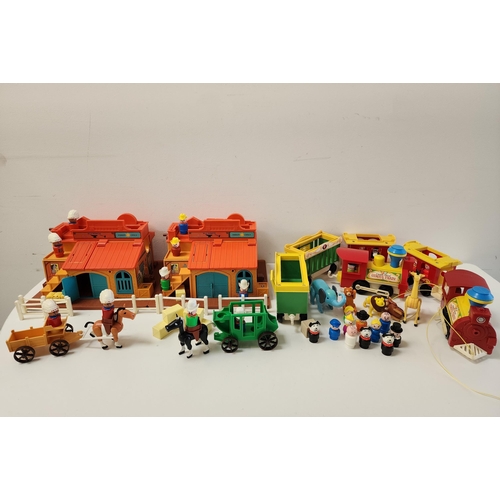 LARGE SELECTION OF FISHER PRICE PLAY FAMILY TOYS
comprising two Circus Trains complete with animals and figures; and two Western Towns complete with horses, wagons and figures