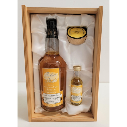 LINLITHGOW 1975 22 YEAR OLD SINGLE LOWLAND MALT SCOTCH WHISKY
Signatory Silent Stills series which celebrates distilleries that are no longer in operation. This Linlithgow comes in a presentation box with a matching miniature and ornamental cask bung.  Distilled 2.6.75, bottled 28.5.98. Cask no. 96/3/01, bottle 135 of 335. 70cl/5cl and 51.7%. level low neck