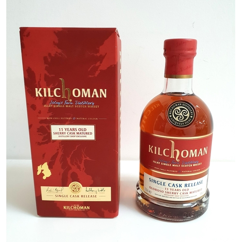 KILCHOMAN 11 YEAR OLD ISLAY SINGLR MALT SCOTCH WHISKY
Single Cask Release - Distillery Shop Exclusive. Oloroso Sherry Cask matured. Distilled 4.12.2007, bottled 31.10.2019. Cask number 423/2007 and bottle number 607 of 633. 70cl and 54%. Level low neck. in box. 1 bottle