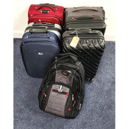 SELECTION OF SIX SUITCASES AND ONE RUCKSACK
including Wenger, Spilbergen, Go Explore, Antler
Note: All cases and bags are empty.