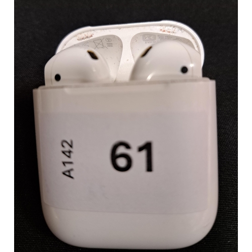 PAIR OF APPLE AIRPODS 2ND GENERATION
in Lightning charging case
Note: slightly dirty, right and left earbud models number not visible as too worn