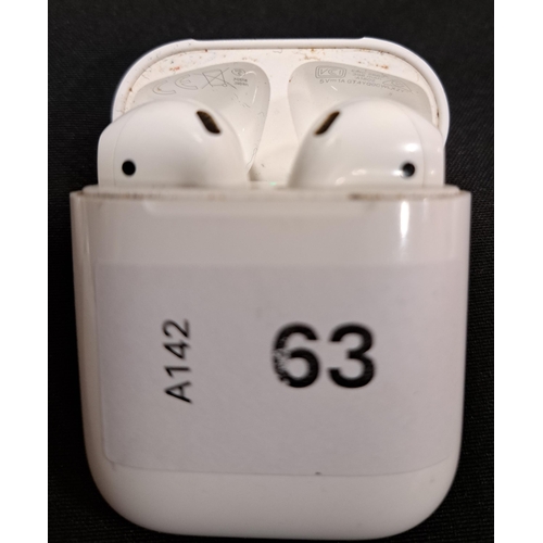 63 - PAIR OF APPLE AIRPODS 2ND GENERATION
in Lightning charging case
Note: Right earbud model number not ... 