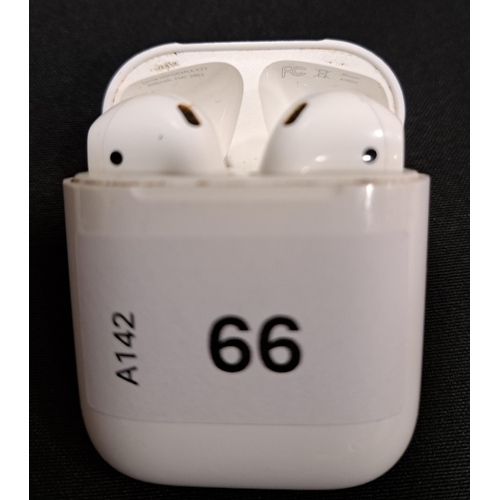 PAIR OF APPLE AIRPODS 2ND GENERATION
in Lightning charging case
Note: Right earbud model number not visible as too worn and small blue stain on front of case