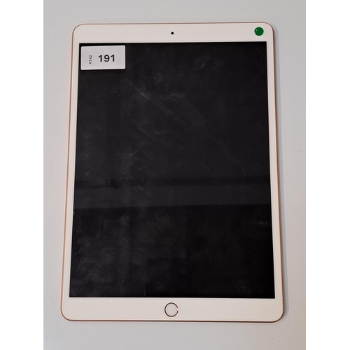 APPLE IPAD AIR 3RD GENERATION - A2123 - WIFI + CELL
IMEI: 353193101024103. Apple account locked. 
Note: It is the buyer's responsibility to make all necessary checks prior to bidding to establish if the device is blacklisted/ blocked/ reported lost. Any checks made by Mulberry Bank Auctions will be detailed in the description. Please Note - No refunds will be given if a unit is sold and is subsequently discovered to be blacklisted or blocked etc.