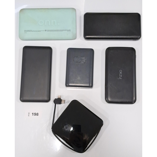 198 - SIX POWER BANKS
comprising onn. ,OKZU, belkin, one with built in cable (6)