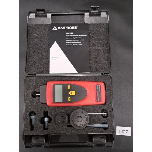 AMPROBE TACH 20 DIGITAL HANDHELD TACHOMETER
in a case with instructions and attachments