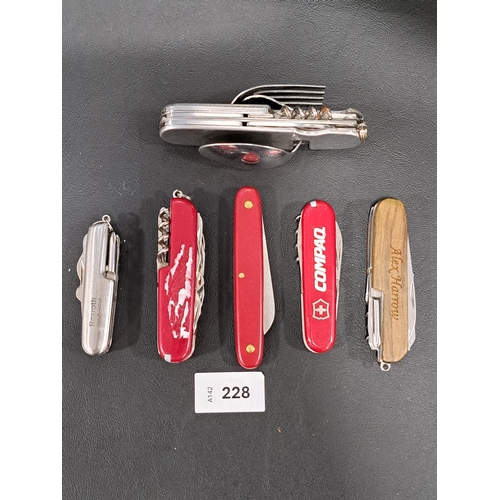 SELECTION OF FOUR SWISS ARMY KNIVES
comprising three unbranded, one Victorinox, one Victorinox flip knife and a knife and fork set
Note: You must be over the age of 18 to bid on this lot.