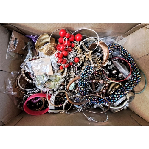 LARGE SELECTION OF COSTUME JEWELLERY
including various bead and other bracelets and necklaces, bangles, various crystal and paste set pieces, etc., 1 box