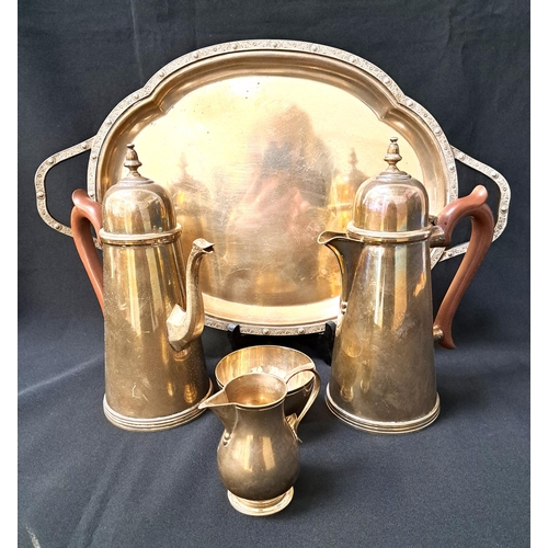 167 - IMPRESSIVE SILVER COFFEE SET
comprising coffee pot and hot water jug, both of conical form with dome... 