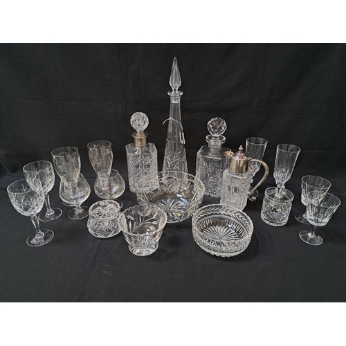 LARGE SELECTION OF GLASSWARE
including three Edinburgh crystal wines, brandy balloons, champagne flutes, red and white wines, whisky tumblers, claret jug, decanters and other items