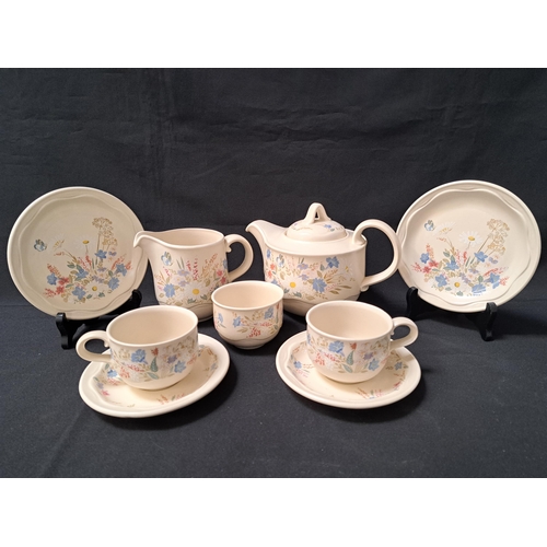 POOLE POTTERY SPRINGTIME TEA SET
comprising seven cups, eight saucers, six side plates, lidded tea pot, milk jug and sugar bowl (25)