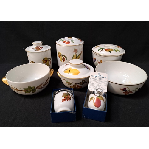 SELECTION OF ROYAL WORCESTER EVESHAM WARE
comprising two egg coddlers, two lidded circular oven dishes, another oven dish, two tall oven dishes and a fruit bowl