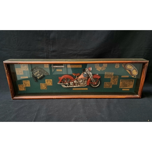1936 INDIAN CHIEF MOTORCYCLE WALL ART MODEL
with model leather jacket and goggles, 80cm long