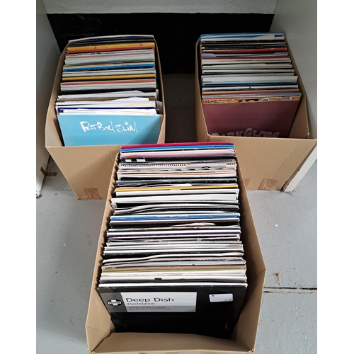 LARGE SELECTION OF ELECTRONIC 12" VINYL RECORDS
including trance and dance, with white label and promotional discs, three boxes, approximately 408