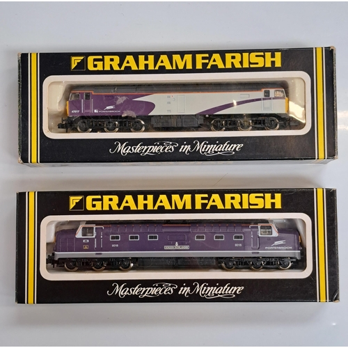 TWO GRAHAM FARISH N GAUGE MASTERPIECES IN MINIATURE 
comprising No. LE841A Limited Edition: 500, Class 55 Diesel, Gordon Highlander, Porterbrook Livery; and No. LE801A Limited Edition: 500, Class 47 Diesel 47817, Porterbrook Livery. Both boxed and unused