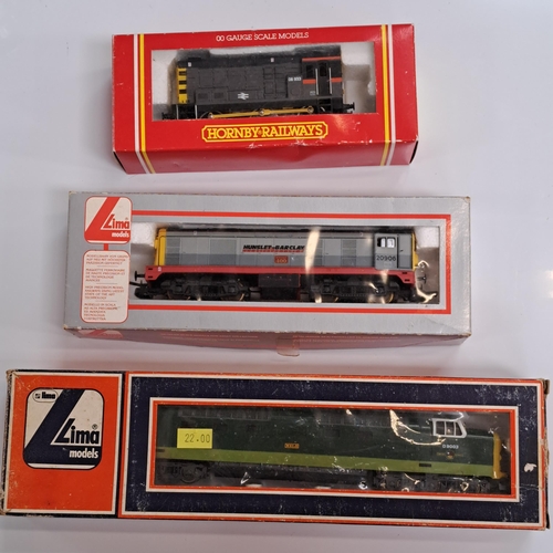 TWO LIMA AND ONE HORNBY TRAINS
comprising a Lima reconditioned D9003 Deltic MELD; Lima 204813A5 Class 20906 Hurslet Barclay Kilmarnock 400; and a Honby R.272 BR Class 08, 0-6-0 Diesel Electric Shunter. All boxed and used