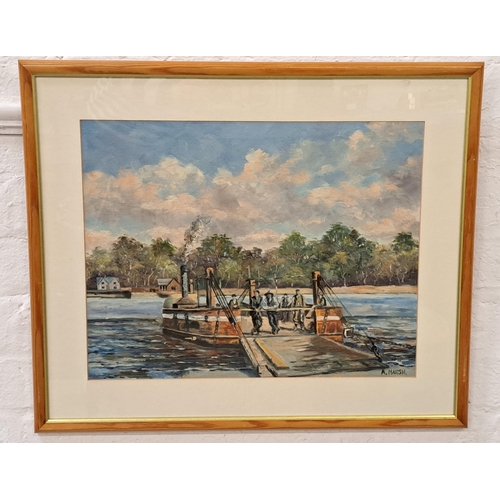 A. MARSH
On the ferry, oil on board, signed, 38cm x 49cm