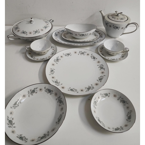 NORITAKE WELLESLEY DINNER SERVICE
comprising eight soup bowls, seven dinner plates, eight side plates, sauce boat, lidded tureen, three shaped serving bowls, gravy boat, lidded butter dish, nine coffee cups, ten saucers and a lidded coffee pot (61)