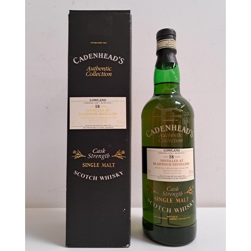 BLADNOCH 18 YEAR OLD SINGLE MALT SCOTCH WHISKY  
Cadenhead's Authentic Collection. Distilled June 1980. Bottled February 1999. One of 300 bottles. 70cl and 57.5%. In Box. Level mid neck. 1 bottle