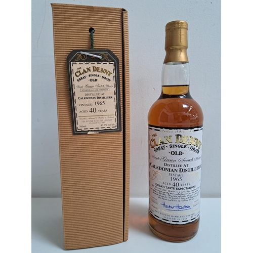 CALEDONION 40 YEAR OLD SINGLE GRAIN SCOTCH WHISKY 
Hunter Hamilton the Clan Denny bottling. From the Caledonian distillery closed in 1988.  Distilled 1965. Bottled 2005. 700ml and 43.7%. In box. Level mid to low neck. 1 Bottle