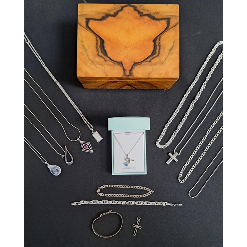 11 - SELECTION OF SILVER JEWELLERY
including an opal set kangaroo pendant on chain, a pink topaz set pend... 