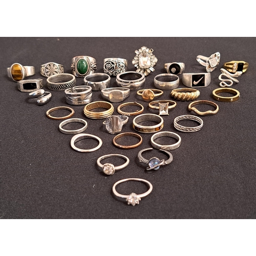 SELECTION OF SILVER AND OTHER RINGS
including paste and stone set examples, one box