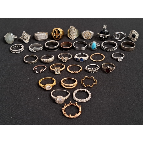 SELECTION OF SILVER AND OTHER RINGS
including stone and enamel set examples, 1 box