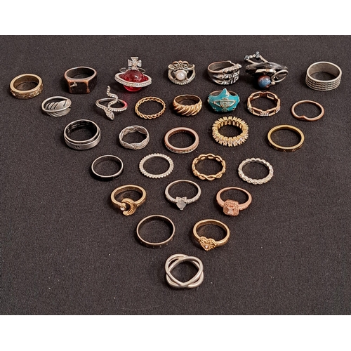 SELECTION OF SILVER AND OTHER RINGS
including enamel and stone set examples, 1 box