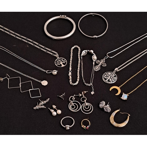 SELECTION OF SILVER JEWELLERY 
including various pedants on chains, a pearl set pendant, bracelet and ring, two bangles, one by Ilaria, earrings, etc.