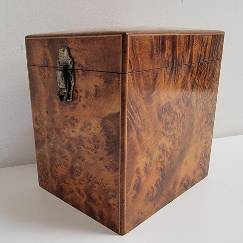 274 - LARGE BURR YEW TEA CADDY
of rectangular form, the lift off lid with two clip fastening, 18cm x 16.5c... 