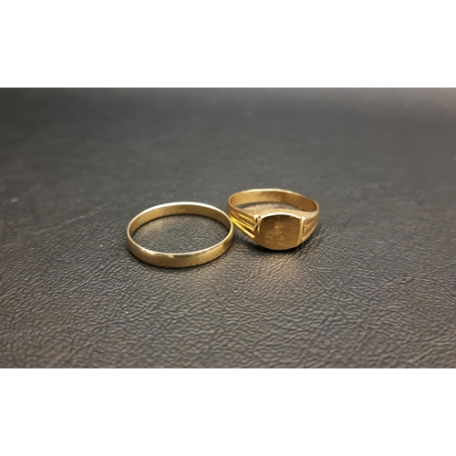 TWO GOLD RINGS
one a fourteen carat gold band, ring size X and 1.9 grams; and the other a nine carat gold signet ring, size S and approximately 1.4 grams
