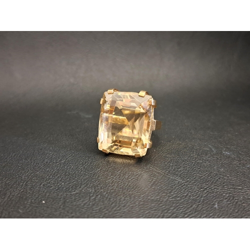 VERY LARGE CITRINE DRESS RING
the citrine measuring approximately 22.7mm x 19.6mm x 15.5mm, on nine carat gold shank, ring size K-L