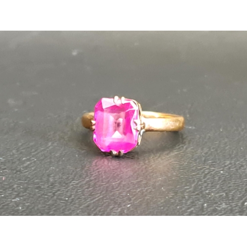 RUBY SINGLE STONE RING
on eighteen carat gold shank, the ruby measuring approximately 9mm x 7.7mm x 4.1mm, ring size K and approximately 3.6 grams
