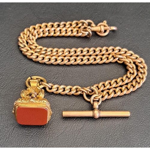 CARNELIAN SET FOB
in pinchbeck mount, on gold plated Albert chain with T-bar