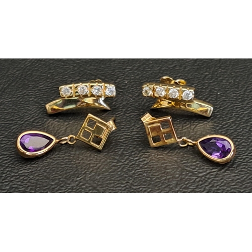 126 - TWO PAIRS OF UNMARKED GOLD EARRINGS
one pair set with CZ, the butterflies in fourteen carat gold, an... 