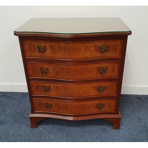 GEORGE III STYLE MAHOGANY SERPENTINE CHEST
with four cockbeaded drawers and standing on bracket feet, 76.5cm x 70cm x 46.5cm