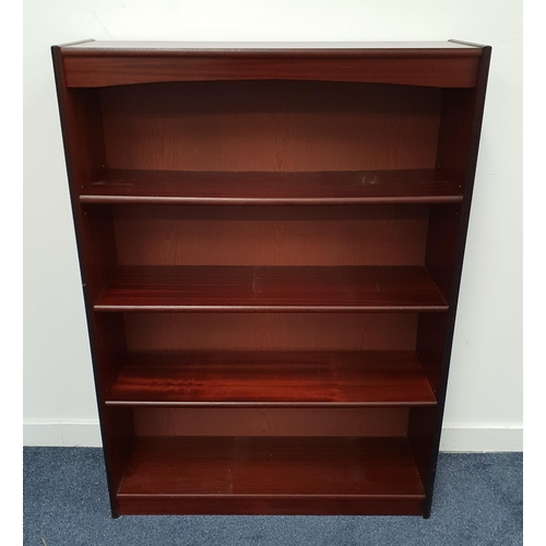 MAHOGANY BOOKCASE
with four shelves, standing on a plinth base, 125cm x 90cm x 28cm