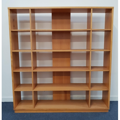 BEECH OPEN WALL UNIT
with fifteen open shelves of varying size, 168cm x 157.5cm x 33.5cm
