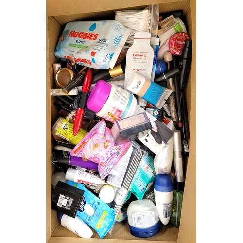 ONE BOX OF COSMETIC AND TOILETRY ITEMS
including Mac, No.7, Maybelline, Hudabeauty, and L'Oreal